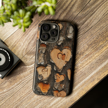 Carved Heart Trees & Initials - Protective Phone Case