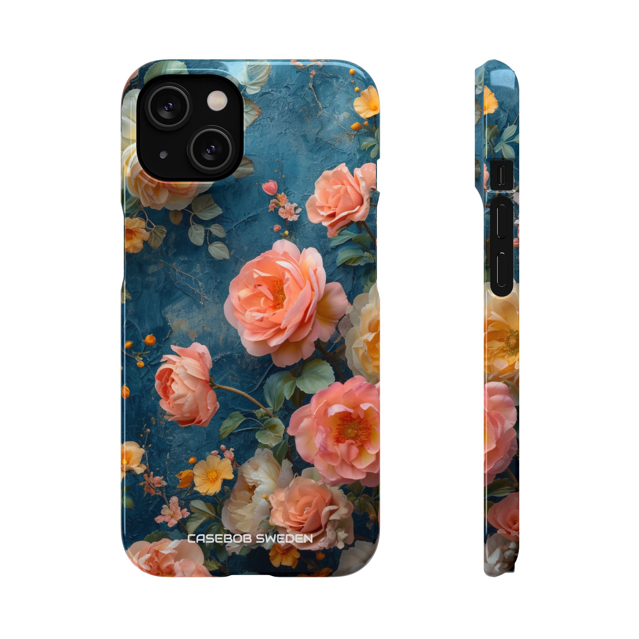 Blue Floral Elegance - Slim iPhone 14 Phone Case