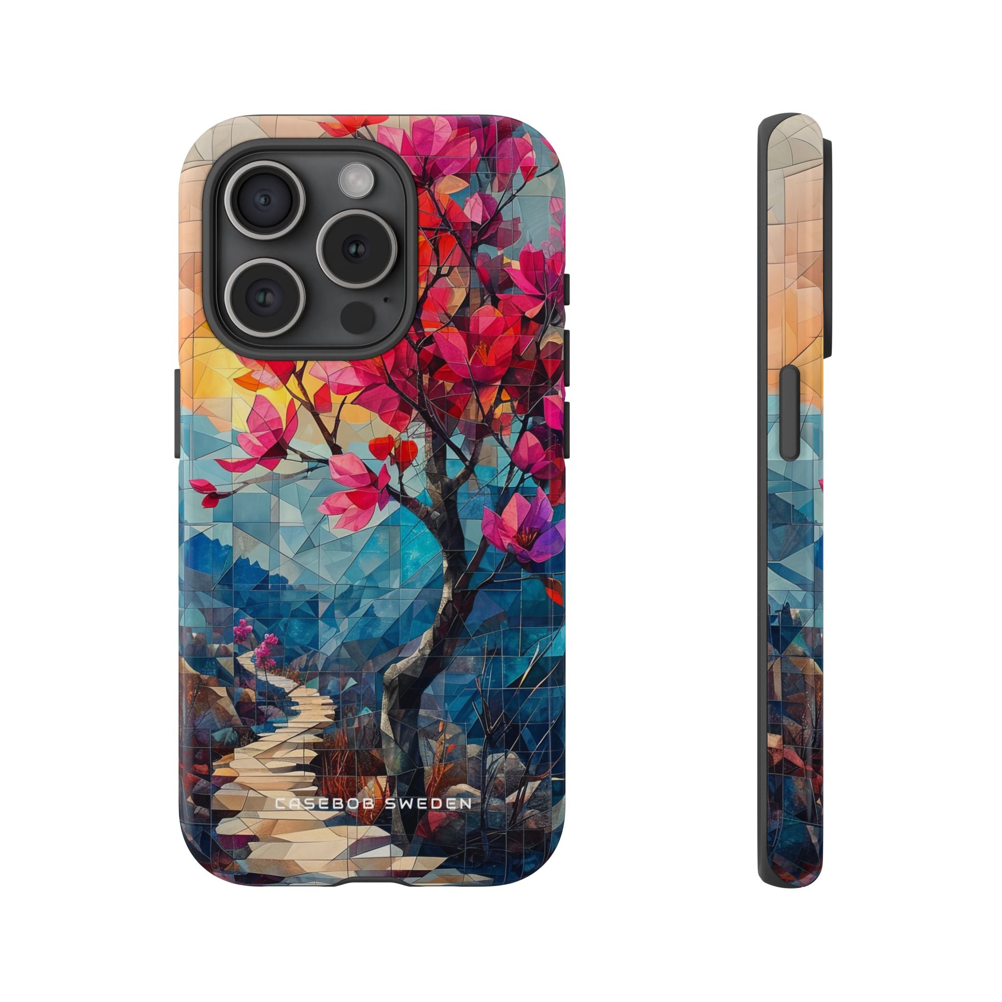 Vibrant Geometric Tree Landscape iPhone 15 - Tough Phone Case