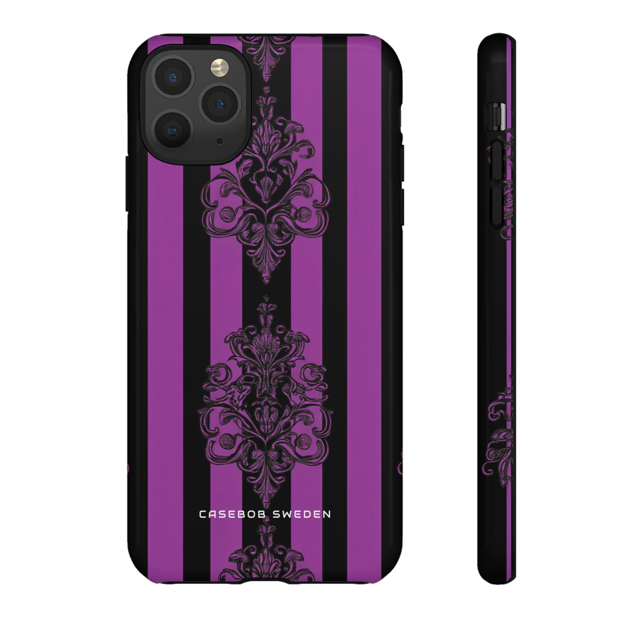 Gothic Elegance with Vertical Stripes and Ornamental Motifs iPhone 11 - Tough Phone Case