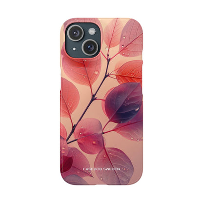 Pink Serenity Leaf Design - Slim iPhone 15 Phone Case