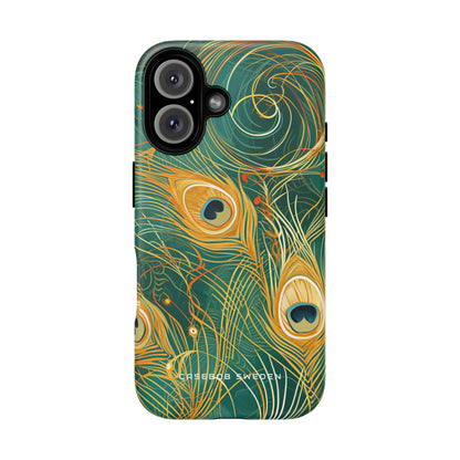 Peacock Elegance in Teal and Gold iPhone 16 | Tough+ Phone Case