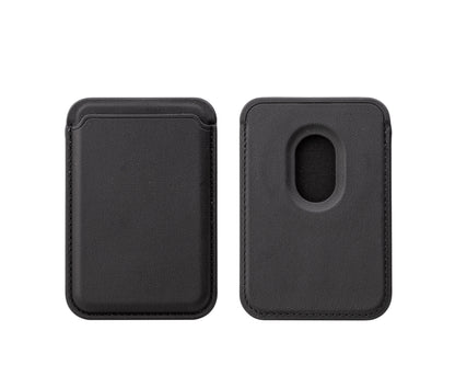 Black phone case with a card holder on a white background