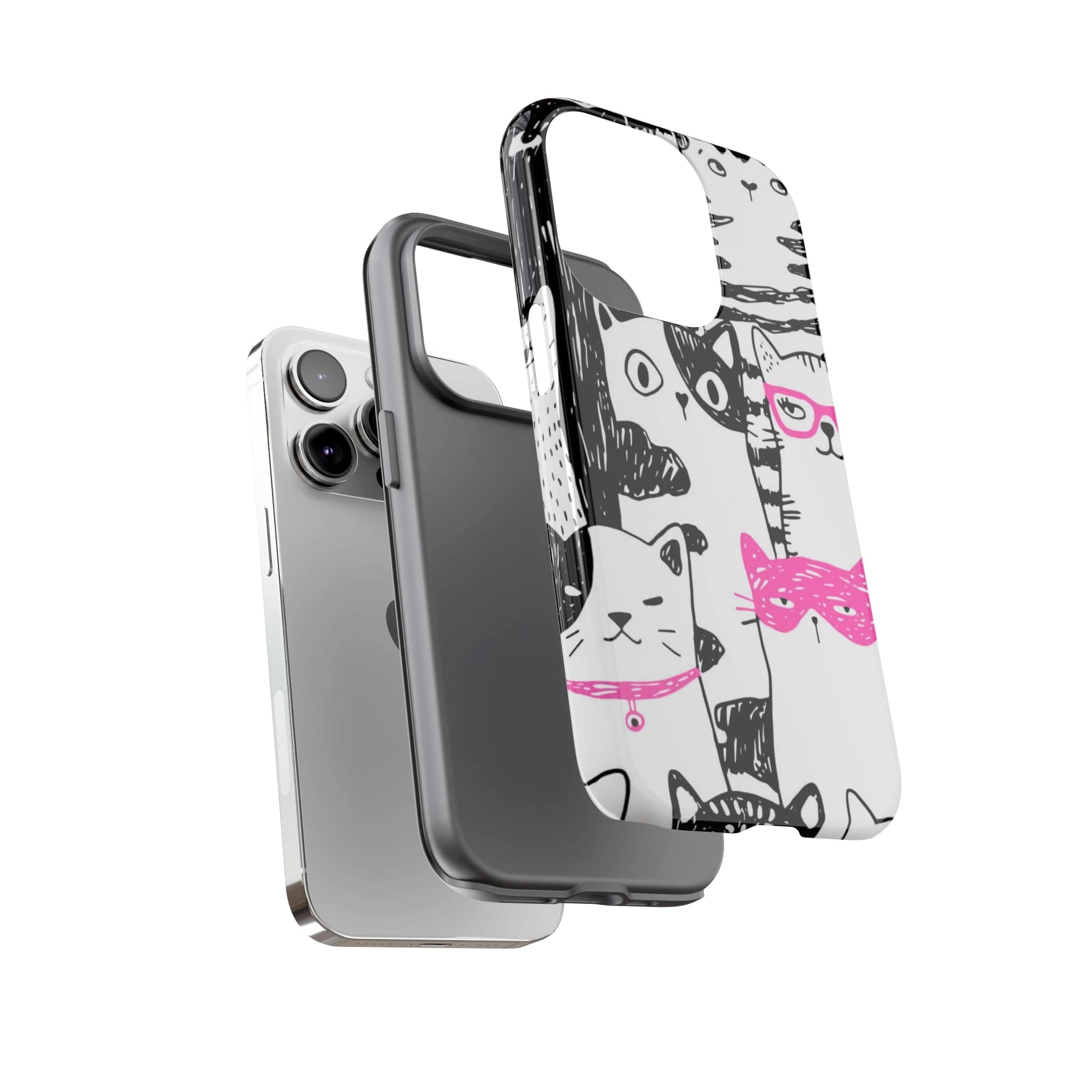 CASEBOB Phone Case Black & Pink Cat Pattern iPhone Case (Protective)