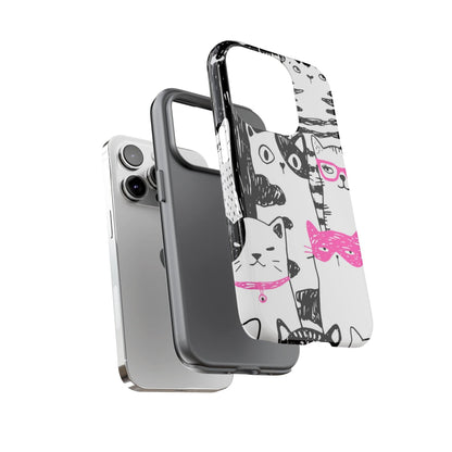 CASEBOB Phone Case Black & Pink Cat Pattern iPhone Case (Protective)