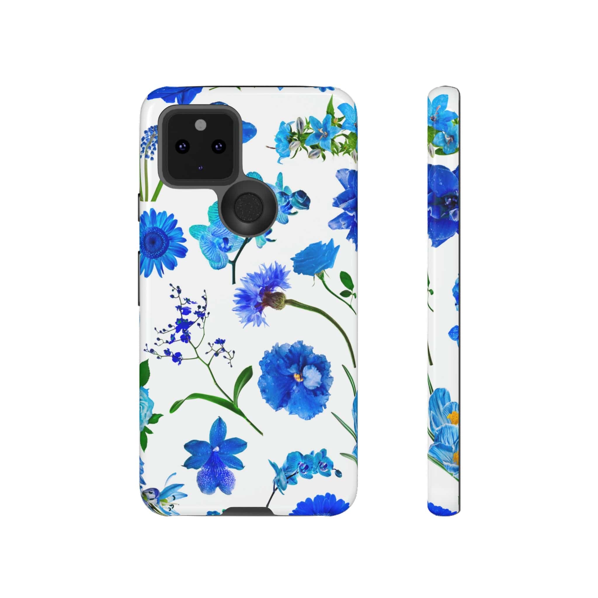 CASEBOB Phone Case Google Pixel 5 5G / Glossy Vintage Flowers Blue Android Case (Protective)