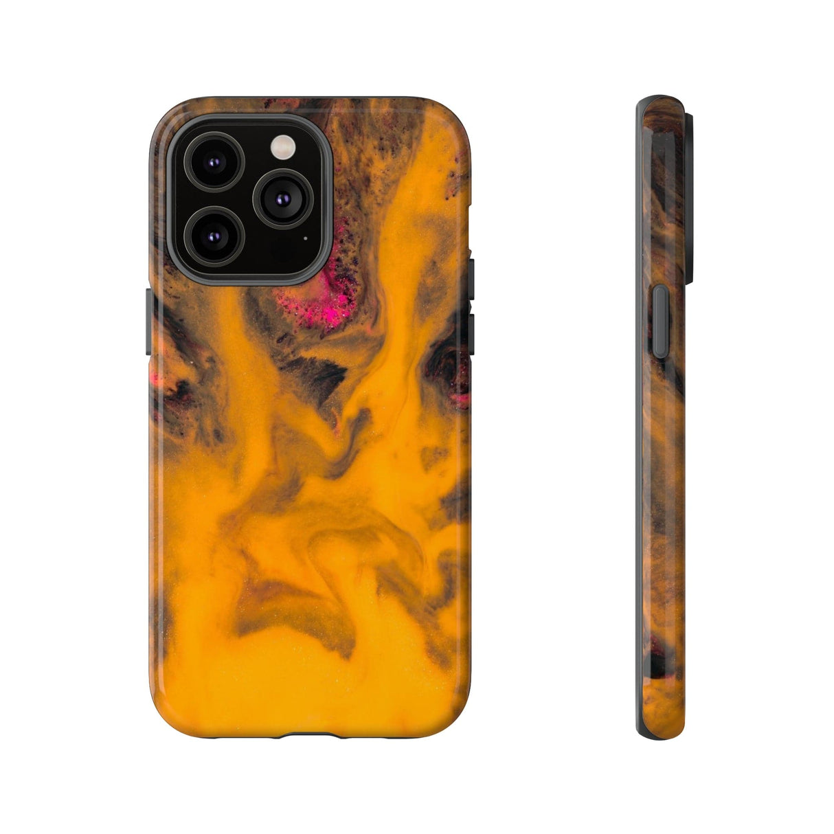 CASEBOB Phone Case iPhone 14 Pro Max / Glossy Yellow Flame Ink Art iPhone Case (Protective)