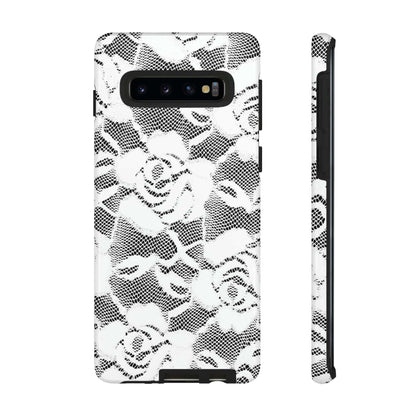 CASEBOB Phone Case Samsung Galaxy S10 / Glossy White Rose Lace Gothic Flower Samsung Case (Protective)