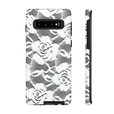 CASEBOB Phone Case Samsung Galaxy S10 / Glossy White Rose Lace Gothic Flower Samsung Case (Protective)