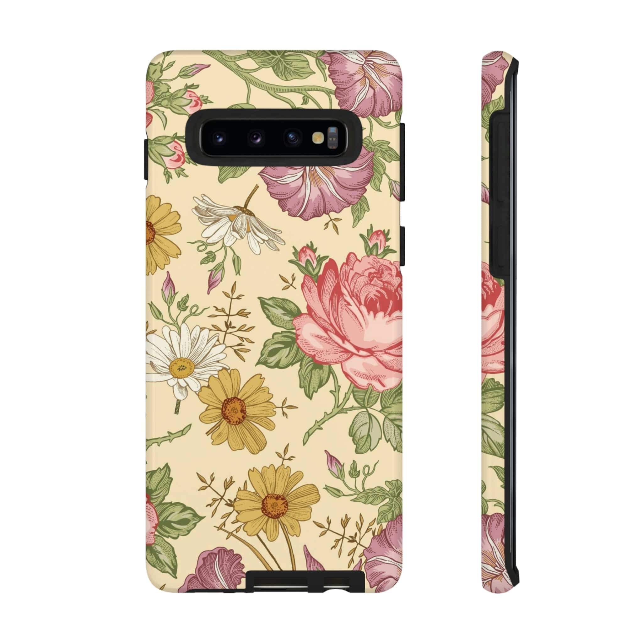 CASEBOB Phone Case Samsung Galaxy S10 / Glossy Yellow Vintage Flower Samsung Case (Protective)