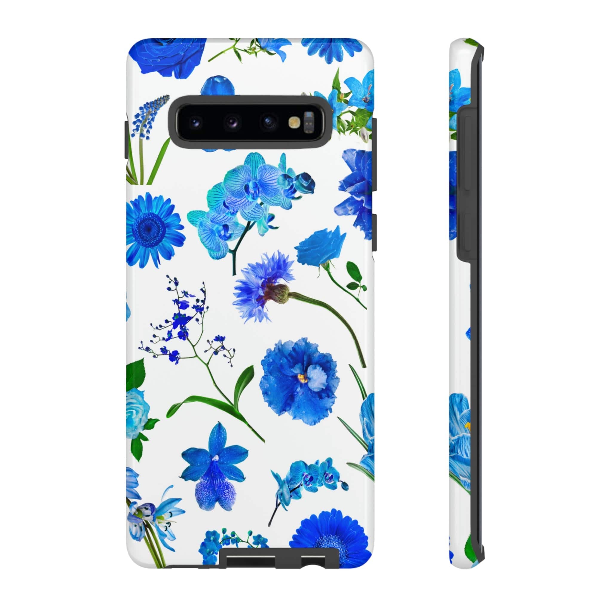 CASEBOB Phone Case Samsung Galaxy S10 Plus / Glossy Vintage Flowers Blue Android Case (Protective)