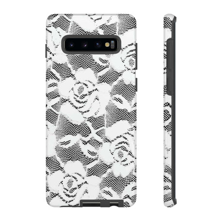 CASEBOB Phone Case Samsung Galaxy S10 Plus / Glossy White Rose Lace Gothic Flower Samsung Case (Protective)