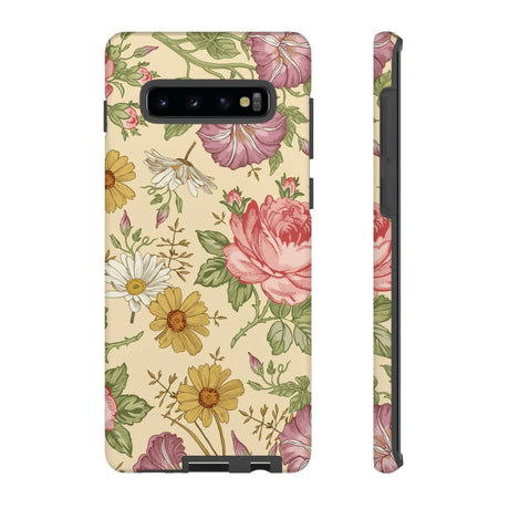 CASEBOB Phone Case Samsung Galaxy S10 Plus / Matte Yellow Vintage Flower Samsung Case (Protective)