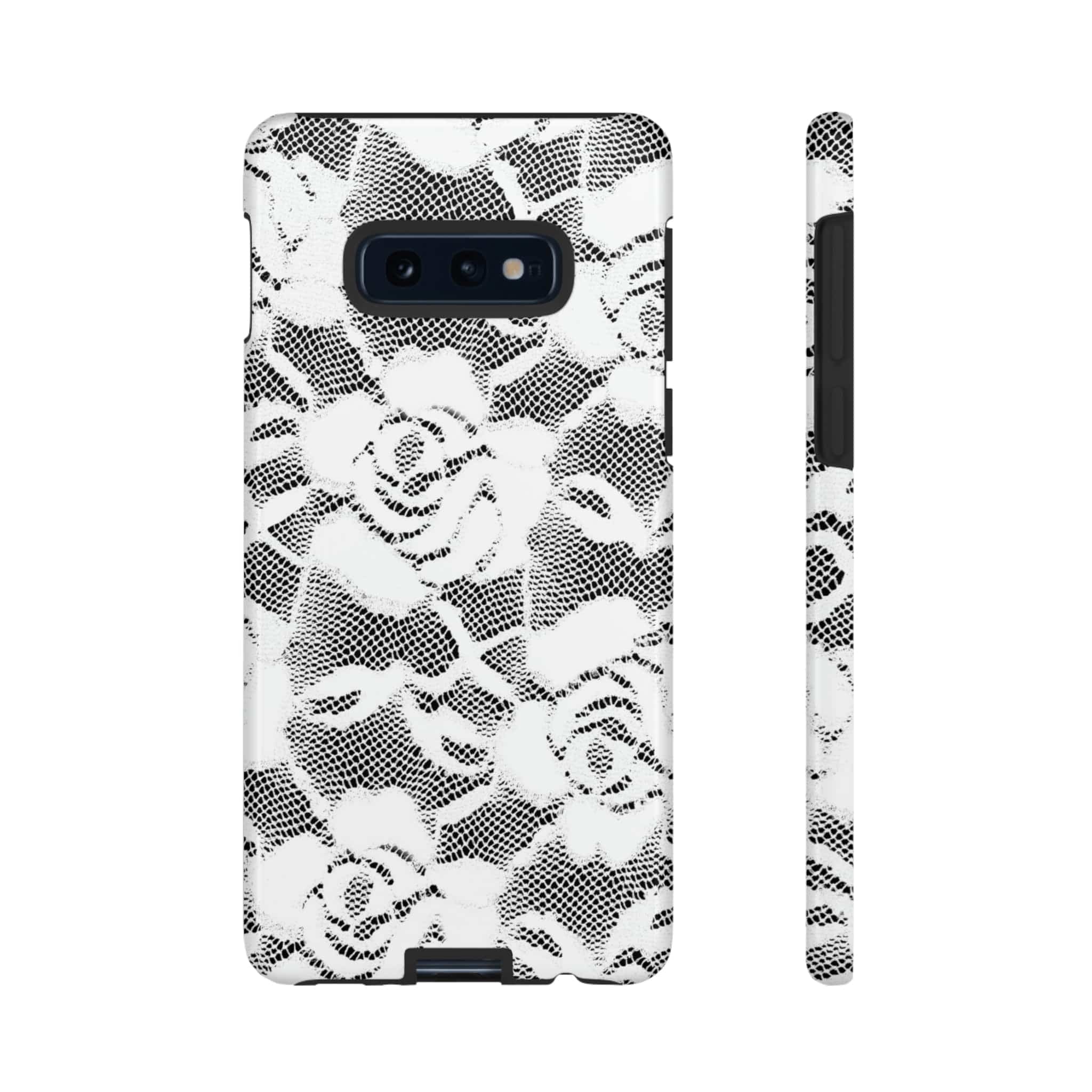 CASEBOB Phone Case Samsung Galaxy S10E / Glossy White Rose Lace Gothic Flower Samsung Case (Protective)