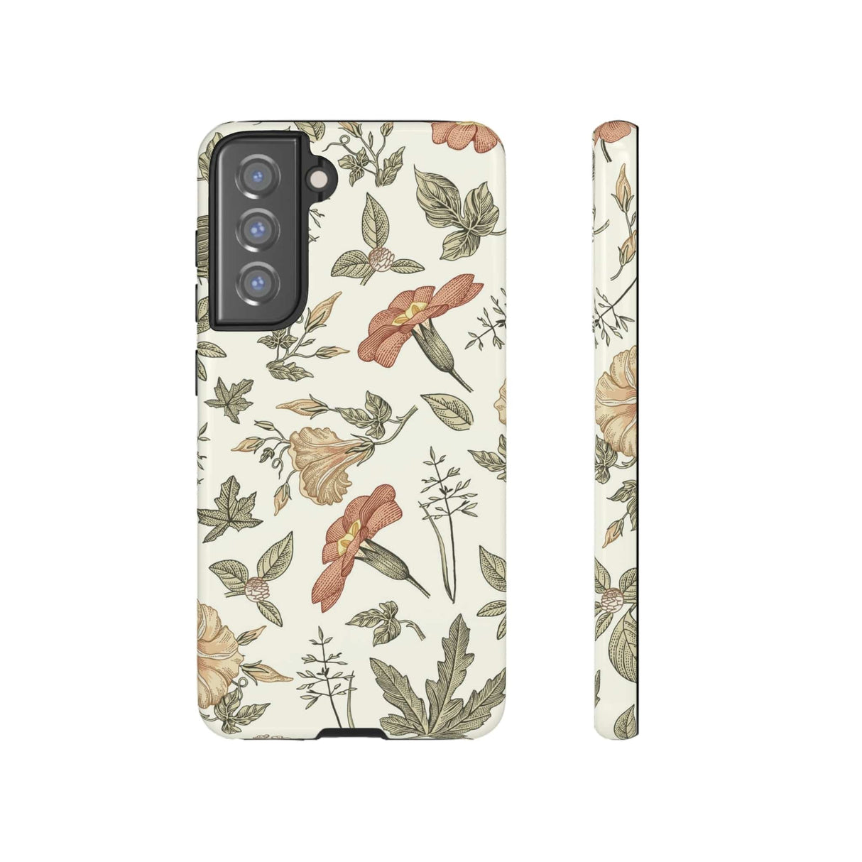 CASEBOB Phone Case Samsung Galaxy S21 FE / Glossy White Vintage Flower Samsung Case (Protective)