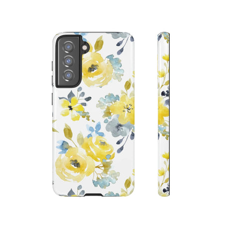 CASEBOB Phone Case Samsung Galaxy S21 FE / Glossy Yellow Floral Android Case (Protective)