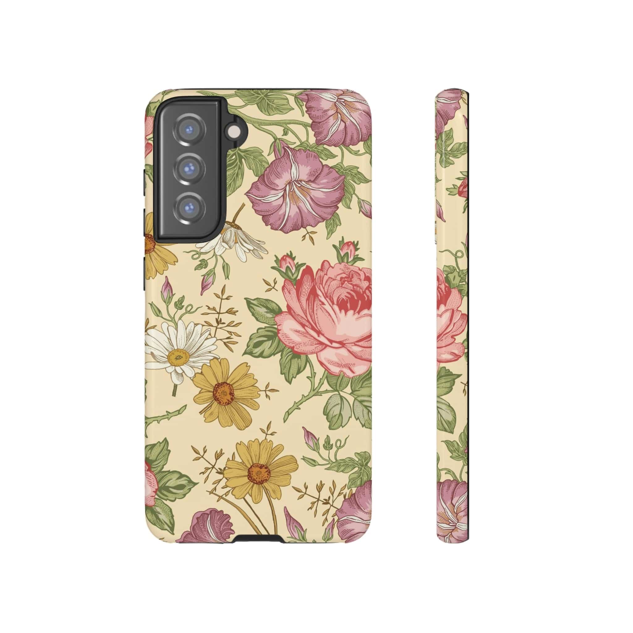 CASEBOB Phone Case Samsung Galaxy S21 FE / Glossy Yellow Vintage Flower Samsung Case (Protective)