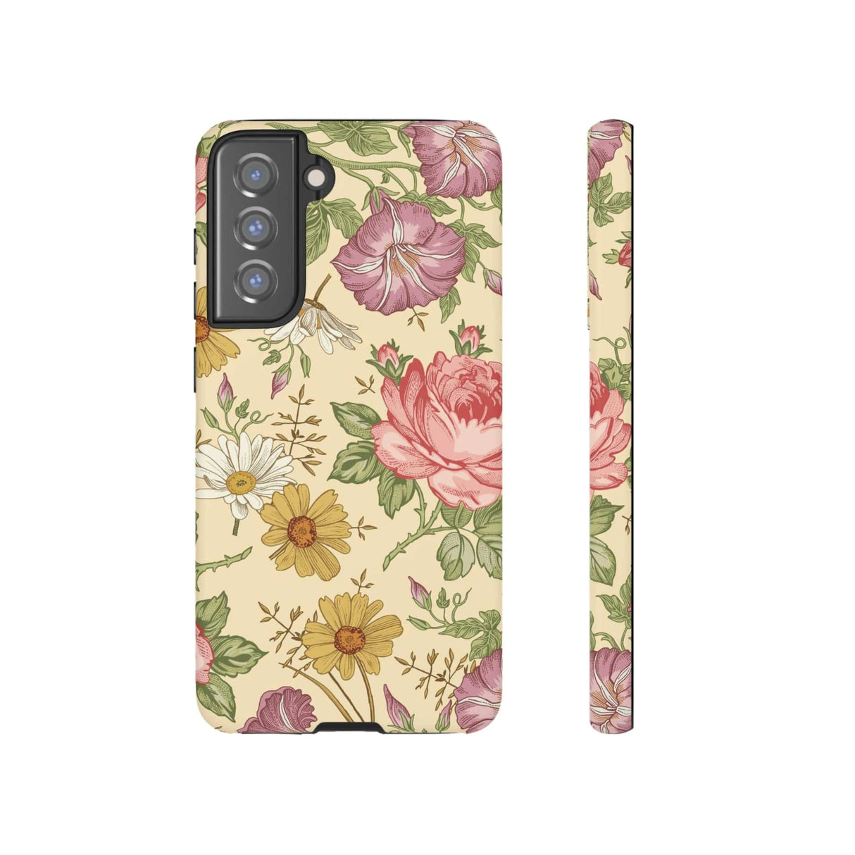 CASEBOB Phone Case Samsung Galaxy S21 FE / Matte Yellow Vintage Flower Samsung Case (Protective)