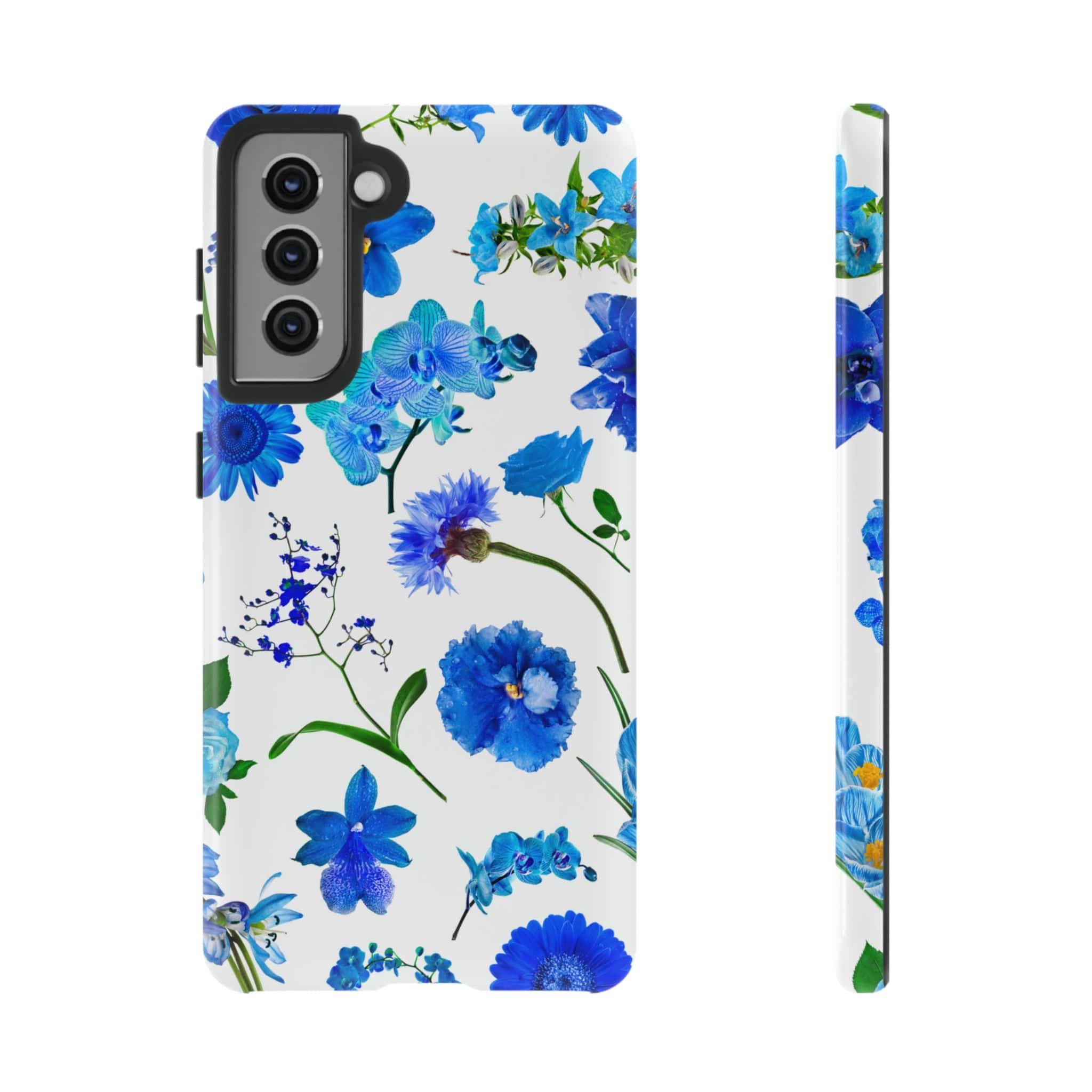 CASEBOB Phone Case Samsung Galaxy S21 / Glossy Vintage Flowers Blue Android Case (Protective)