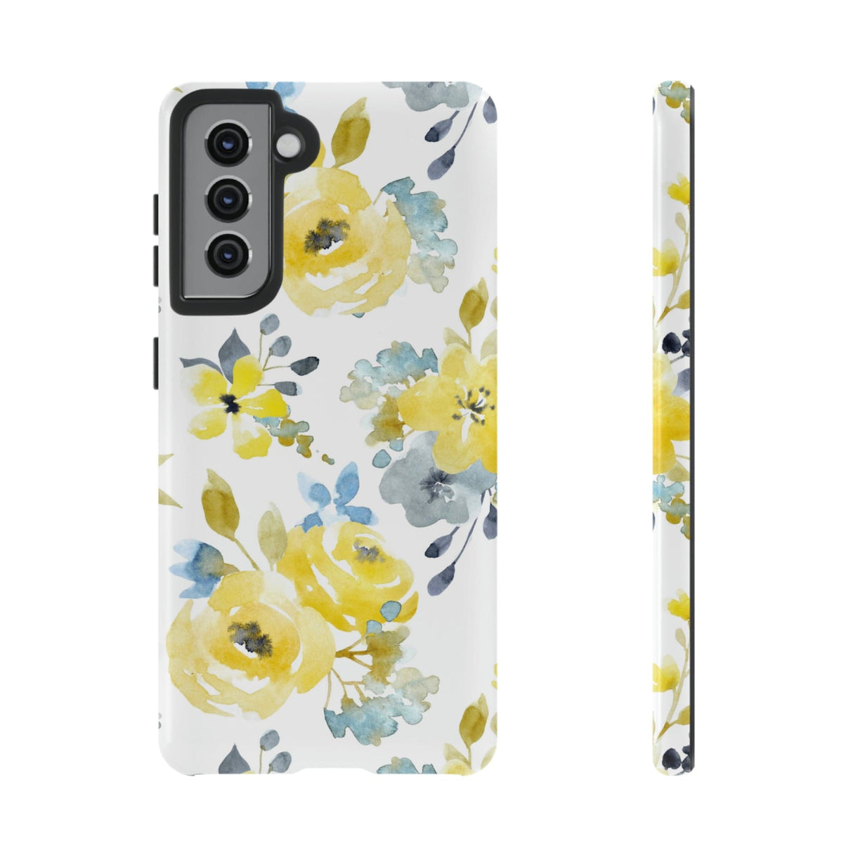 CASEBOB Phone Case Samsung Galaxy S21 / Glossy Yellow Floral Android Case (Protective)