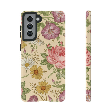 CASEBOB Phone Case Samsung Galaxy S21 / Glossy Yellow Vintage Flower Samsung Case (Protective)