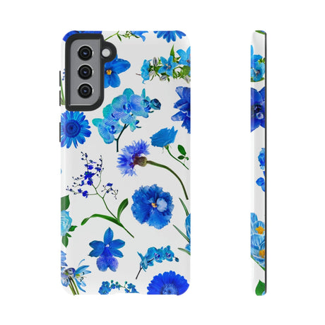 CASEBOB Phone Case Samsung Galaxy S21 Plus / Glossy Vintage Flowers Blue Android Case (Protective)