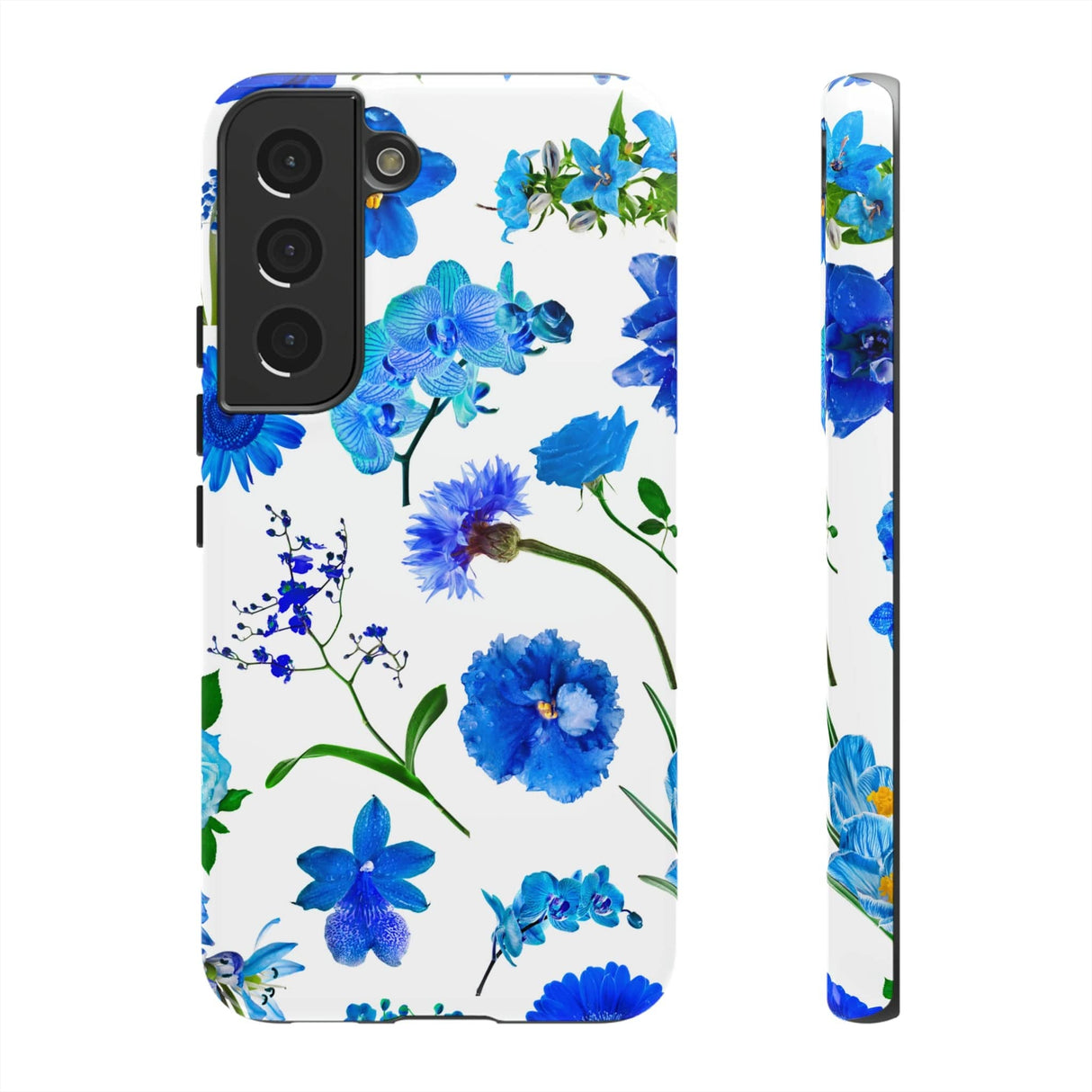 CASEBOB Phone Case Samsung Galaxy S22 / Glossy Vintage Flowers Blue Android Case (Protective)