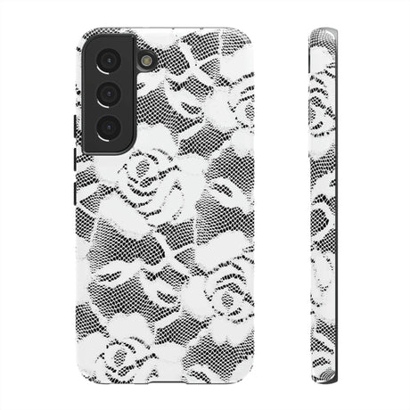 CASEBOB Phone Case Samsung Galaxy S22 / Glossy White Rose Lace Gothic Flower Samsung Case (Protective)