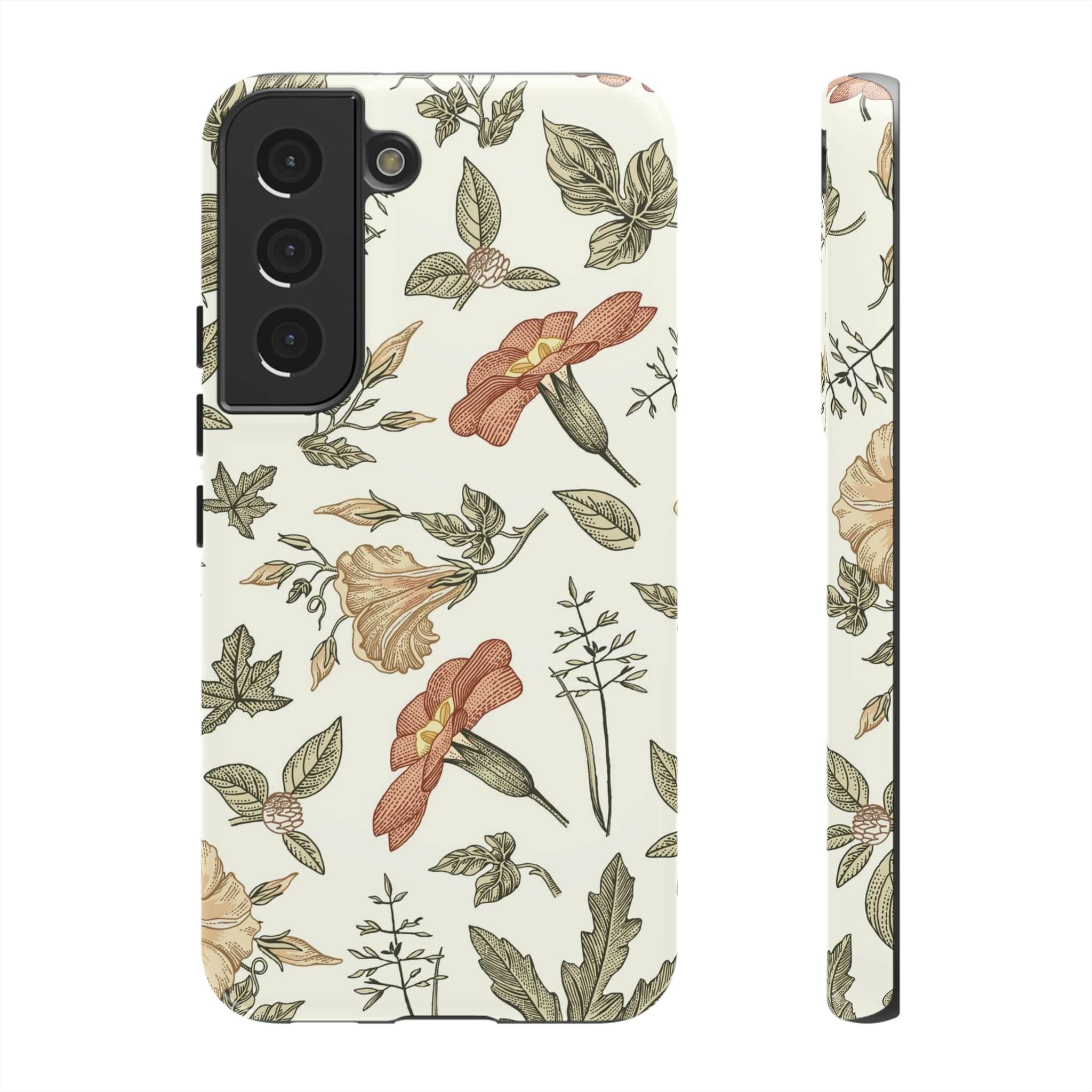 CASEBOB Phone Case Samsung Galaxy S22 / Glossy White Vintage Flower Samsung Case (Protective)