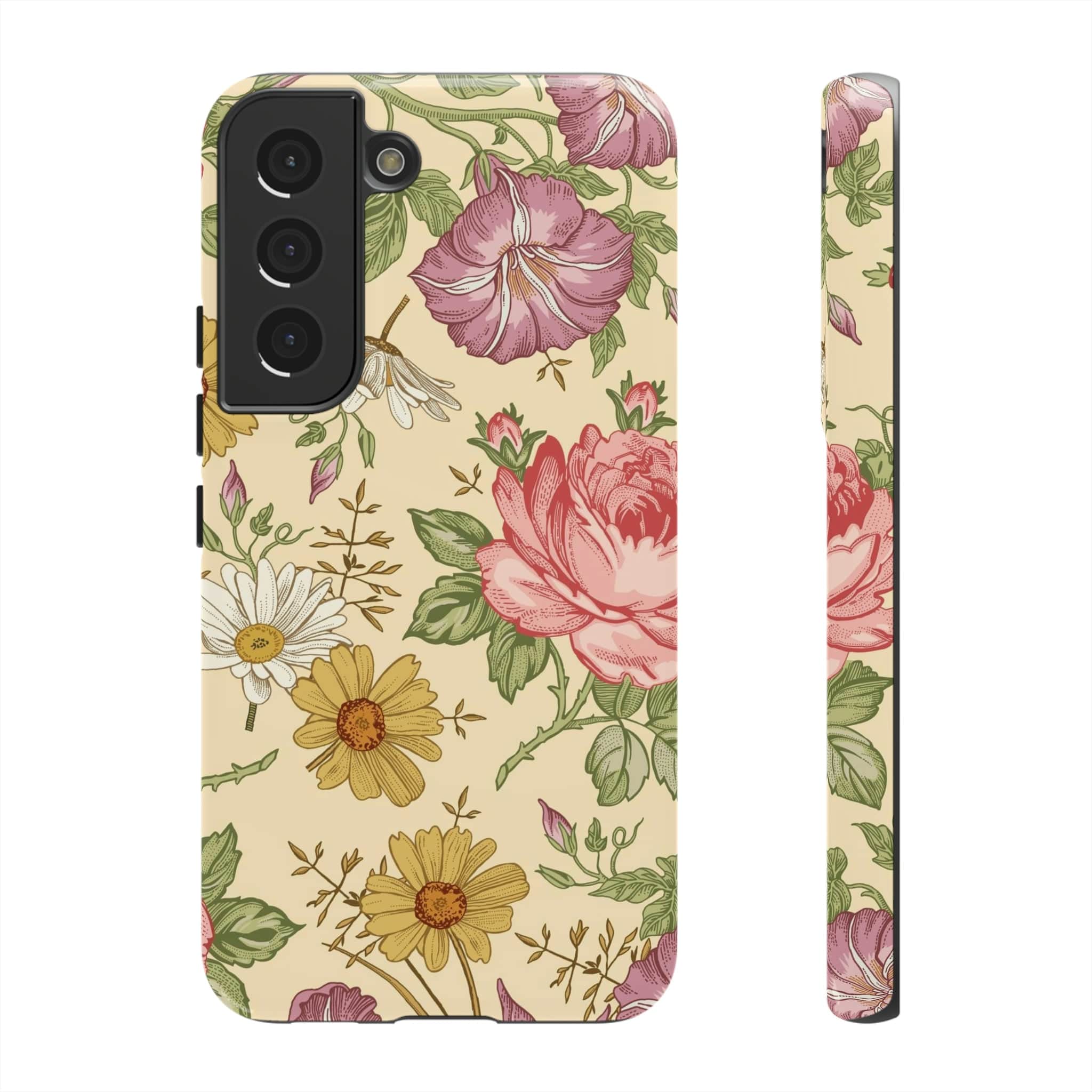 CASEBOB Phone Case Samsung Galaxy S22 / Glossy Yellow Vintage Flower Samsung Case (Protective)