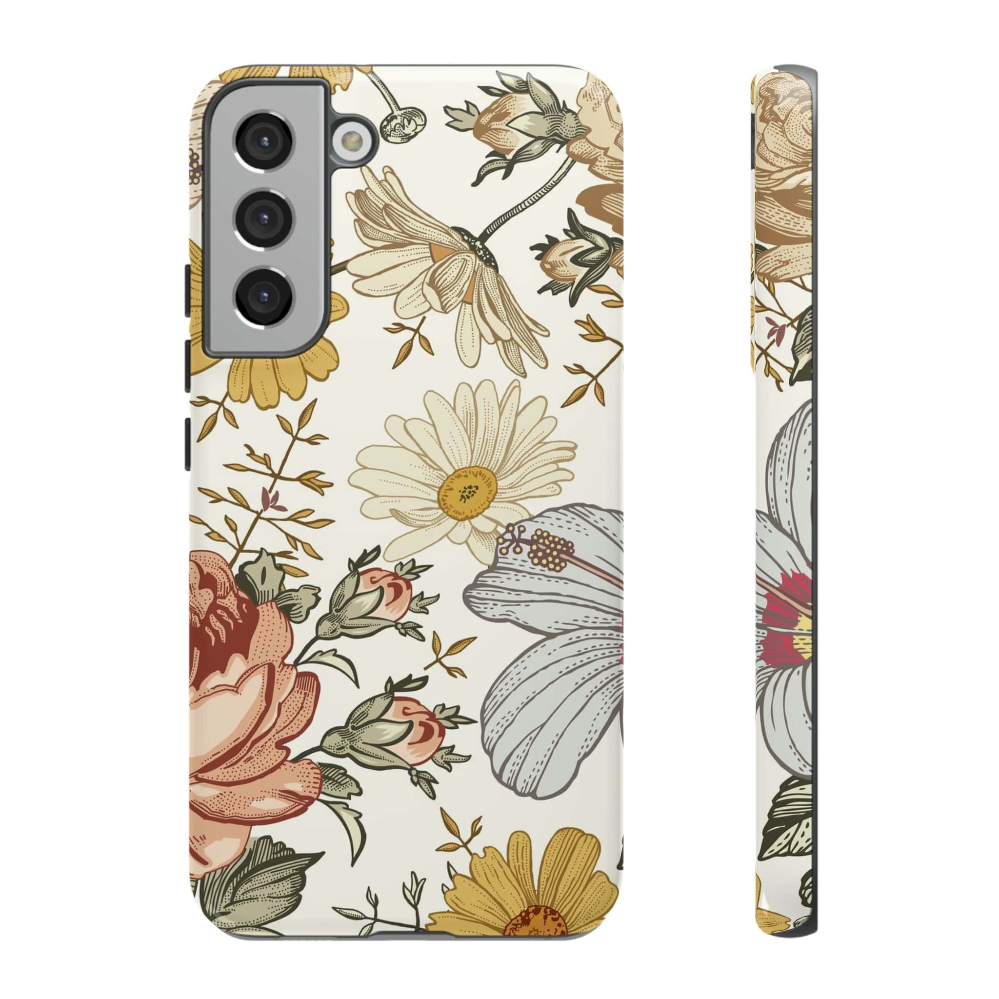 CASEBOB Phone Case Samsung Galaxy S22 Plus / Glossy Linear Vintage Flower Samsung Case (Protective)