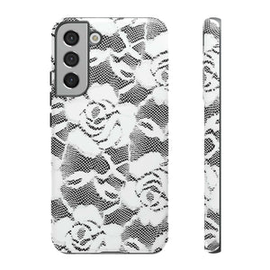 CASEBOB Phone Case Samsung Galaxy S22 Plus / Glossy White Rose Lace Gothic Flower Samsung Case (Protective)