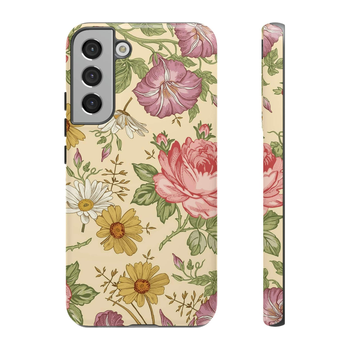 CASEBOB Phone Case Samsung Galaxy S22 Plus / Glossy Yellow Vintage Flower Samsung Case (Protective)