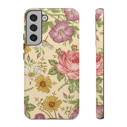 CASEBOB Phone Case Samsung Galaxy S22 Plus / Matte Yellow Vintage Flower Samsung Case (Protective)