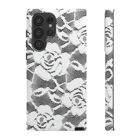 CASEBOB Phone Case Samsung Galaxy S22 Ultra / Glossy White Rose Lace Gothic Flower Samsung Case (Protective)