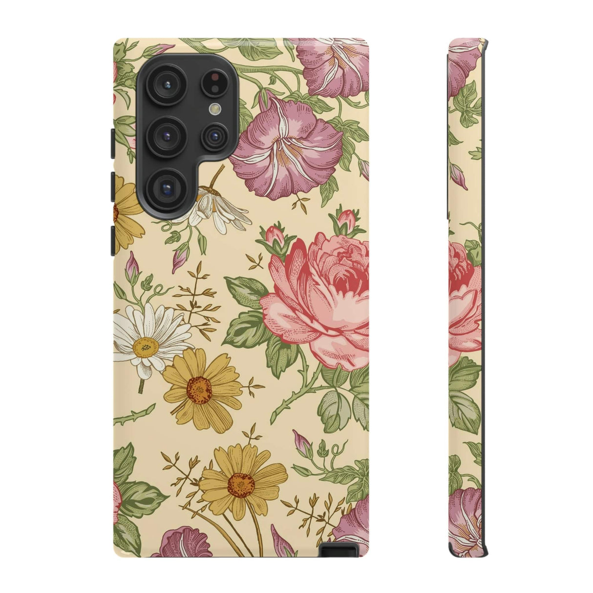 CASEBOB Phone Case Samsung Galaxy S22 Ultra / Glossy Yellow Vintage Flower Samsung Case (Protective)