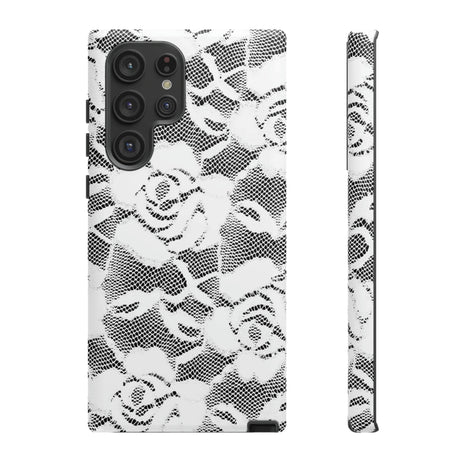 CASEBOB Phone Case Samsung Galaxy S22 Ultra / Matte White Rose Lace Gothic Flower Samsung Case (Protective)