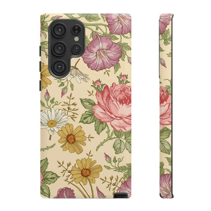 CASEBOB Phone Case Samsung Galaxy S22 Ultra / Matte Yellow Vintage Flower Samsung Case (Protective)