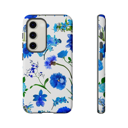 CASEBOB Phone Case Samsung Galaxy S23 / Glossy Vintage Flowers Blue Android Case (Protective)