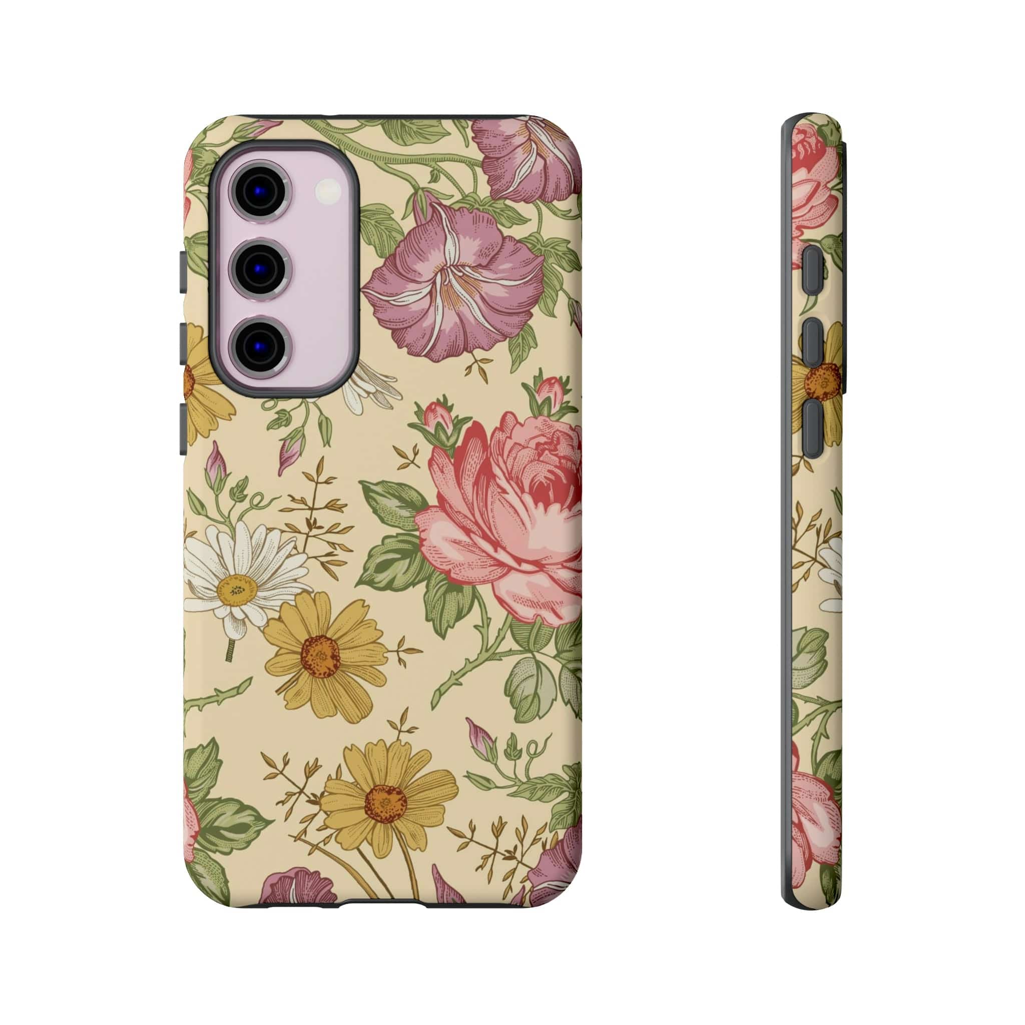 CASEBOB Phone Case Samsung Galaxy S23 Plus / Matte Yellow Vintage Flower Samsung Case (Protective)