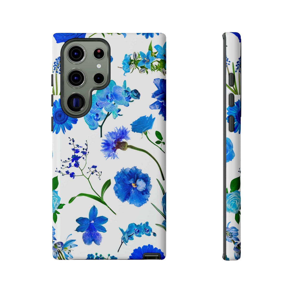 CASEBOB Phone Case Samsung Galaxy S23 Ultra / Glossy Vintage Flowers Blue Android Case (Protective)