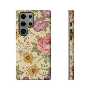 CASEBOB Phone Case Samsung Galaxy S23 Ultra / Matte Yellow Vintage Flower Samsung Case (Protective)