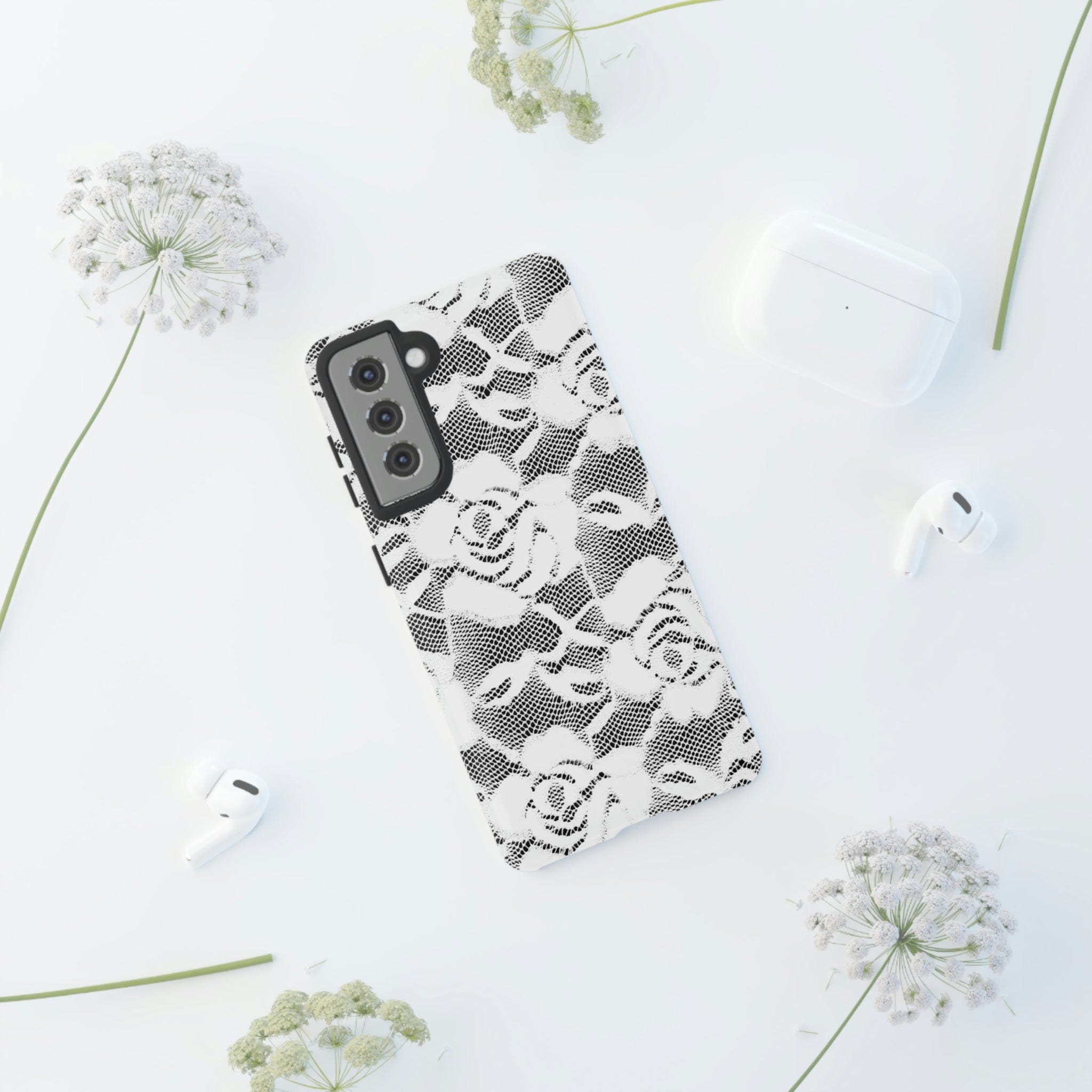 CASEBOB Phone Case White Rose Lace Gothic Flower Samsung Case (Protective)