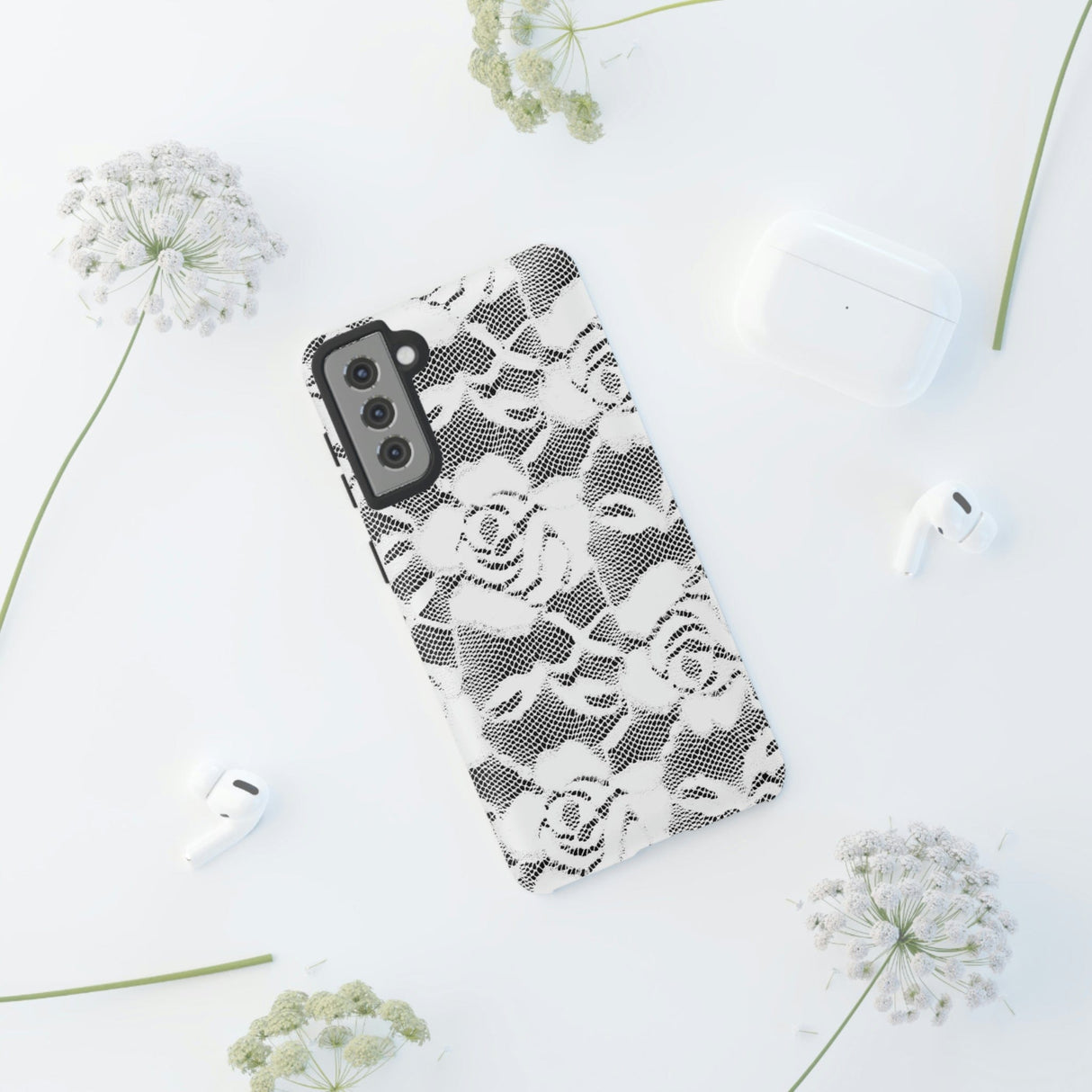 CASEBOB Phone Case White Rose Lace Gothic Flower Samsung Case (Protective)