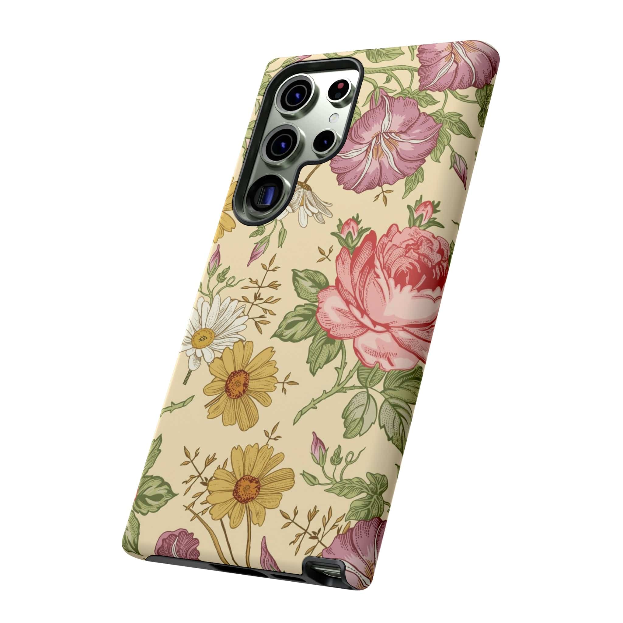 CASEBOB Phone Case Yellow Vintage Flower Samsung Case (Protective)