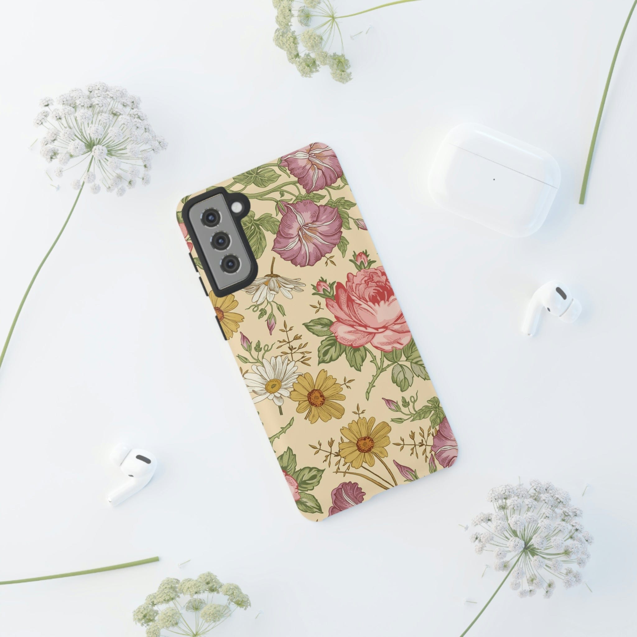 CASEBOB Phone Case Yellow Vintage Flower Samsung Case (Protective)