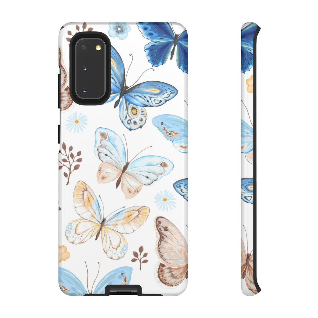 Flying Butterflies, Blue and Yellow Samsung Case (Protective) Samsung Galaxy S20 Glossy Phone Case