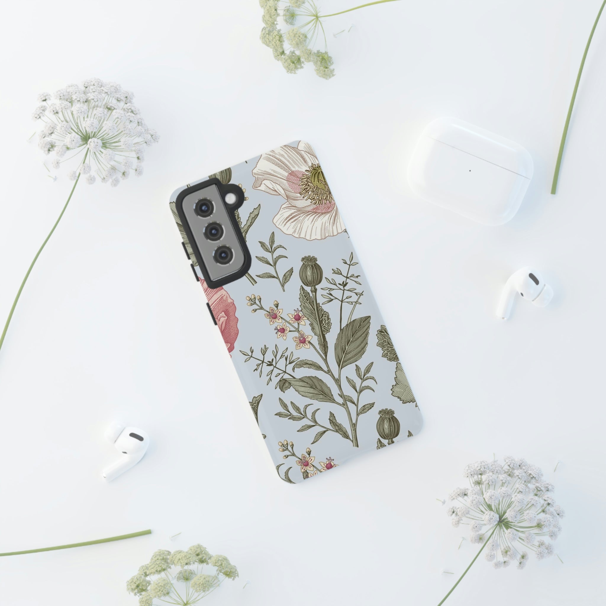 Poppy Blue Vintage Flower Samsung Case (Protective) Phone Case