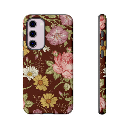 Dark red Vintage Flower Samsung Case (Protective) Samsung Galaxy S23 Plus Glossy Phone Case