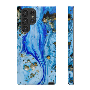 Blue Ice Ink Art Android Case (Protective) Samsung Galaxy S22 Ultra Glossy Phone Case